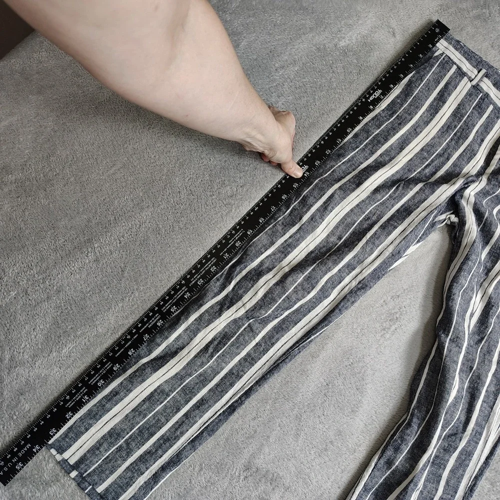 Banana Republic Avery Pants Linen Cotton‎ Stretch Striped Blue White Womens 4